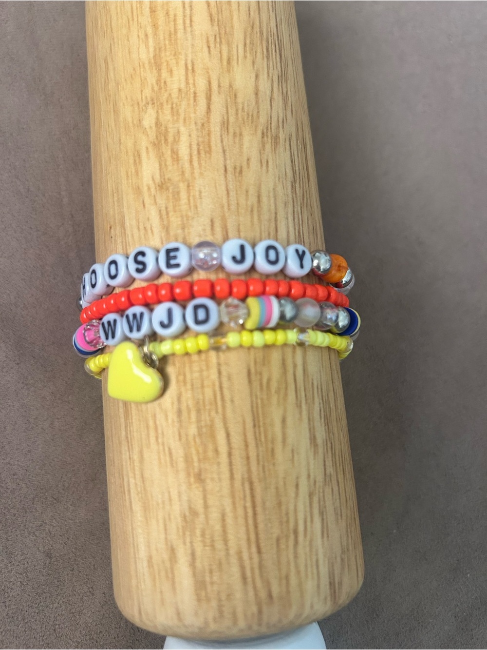Beaded Multi-Color Stackable Bracelet Set with Yellow Heart Charm